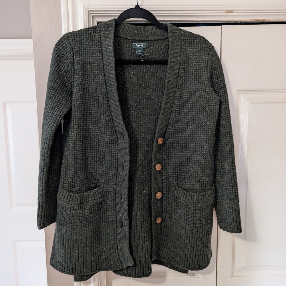 Roots Olive Green Knit Button Cardigan